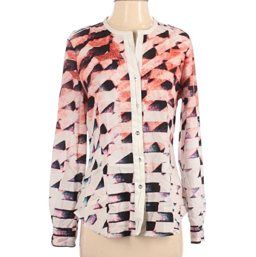 Calvin Klein Color Block Ivory Longsleeves Blouse